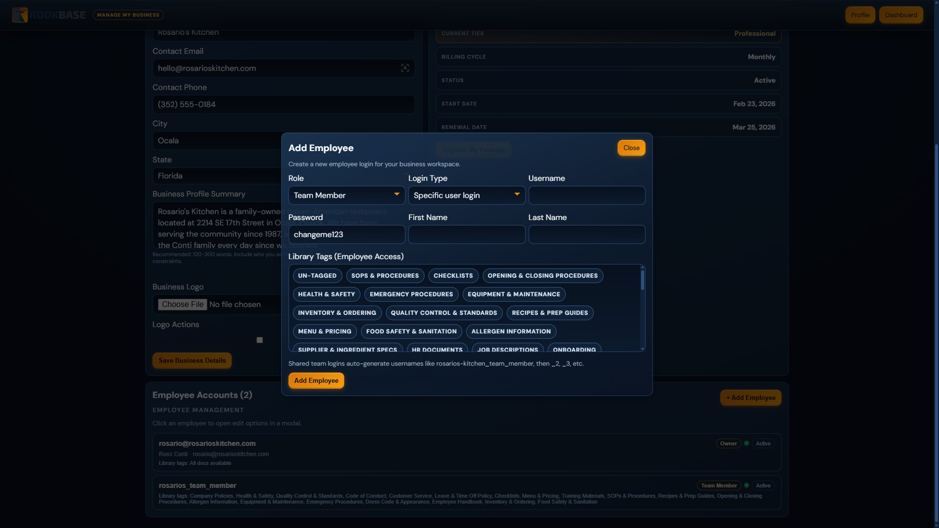 User management controls